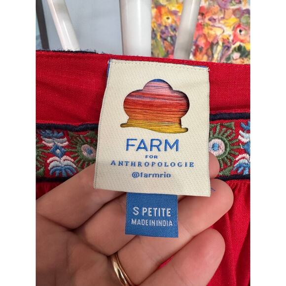 Farm Rio Embroidered Dress Square Neck Folklore Boho Linen Small Petite MINT! - Picture 9 of 13